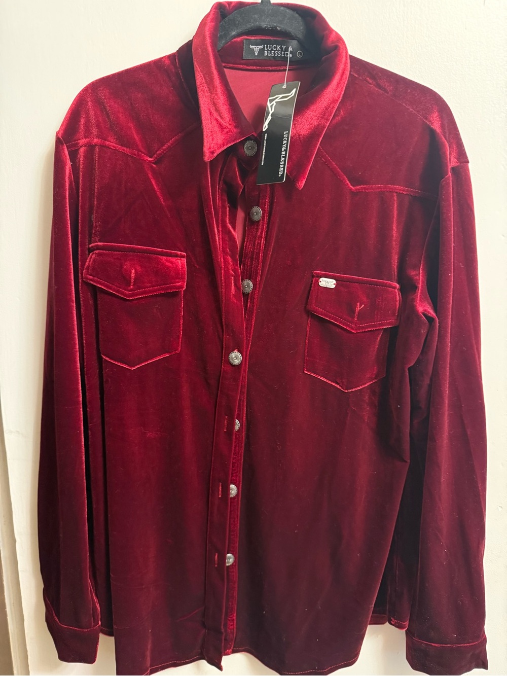 Lucky & Blessed Red Velvet Button-Down Shirt